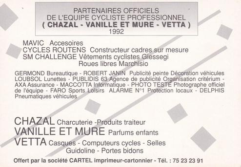 1992 Chazal-Vanille et Mûre-Vetta #NNO Jean-Pierre Delphis Back